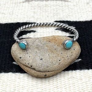 Vintage Navajo Native American Sterling Silver Turquoise Rope Cuff Bracelet 6.5"